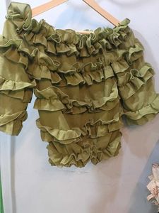 Green Ruffle Off-Shoulder Top