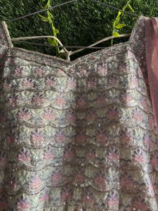 Green Floral Embroidered Sharara Set For Women