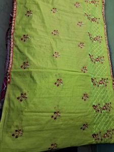 BrandNew Embroidary LimeGreen ChanderiCotton Saree