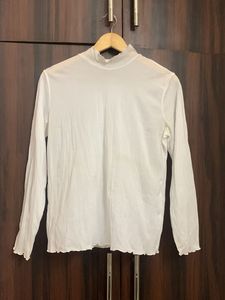White Mock Neck Long Sleeve Top