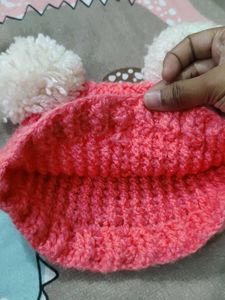 handmade crochet Cute Pink Pom-Pom Beanie