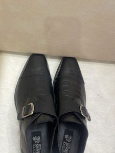 Men&#39;s Black Leather Monk Strap Shoes