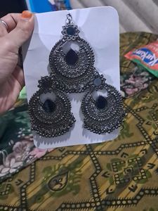 Oxidized Silver Earring &amp; Tikka Set