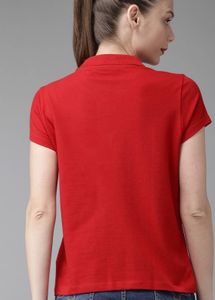 Roadster Women Red Solid Polo Collar Pure T-Shirt