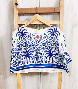 Blue Printed Cotton Top Size-42-44