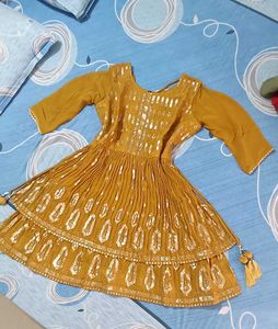 Mustard Embroidered Kurta With garara