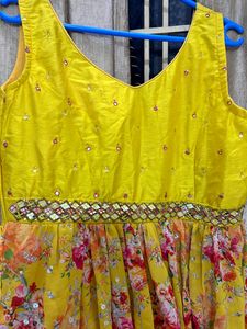 Yellow Floral Anarkali Dress