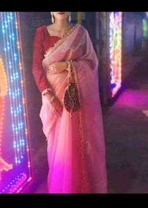 New Nylon Silk Saree With Velvel Blouse Piecs