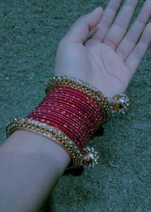 Stunning Red & Gold Bangles Set