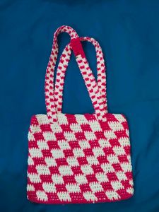 Handmade Crocheted Checkered Bag