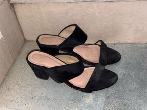 Black Velvet Block Heel Mules