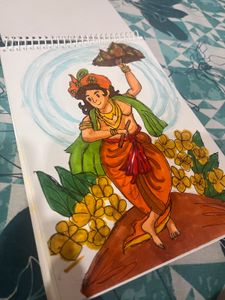 hand drawn krishan ji govardhan drawing