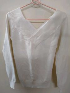 White V-Neck Knit Sweater