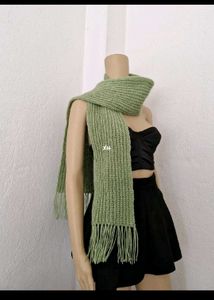 Green Knitted Scarf with Fringe
