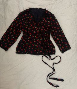Cherry Print Wrap Blouse🍒