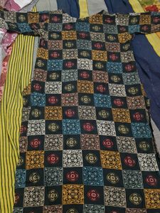 black with multi colour design straight kurti for