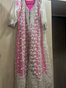 2 Pc Off White And Rani Gown