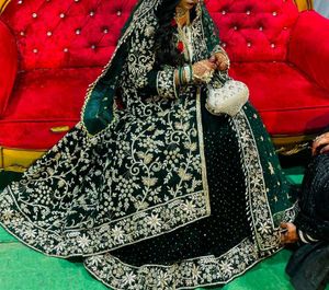 Dabka Work Green Bridal Lehenga