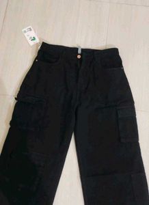 Black Wide High Cargo Jeans