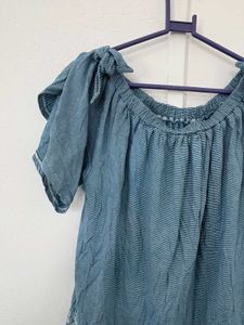 Blue Embroidered Off-Shoulder Top