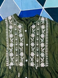 Olive Green Embroidered Kurta