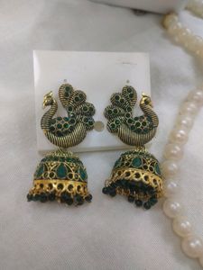 BEAUTIFUL GREEN POLKI JHUMKIS