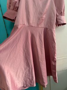 Pink Satin Puff Sleeve Dress