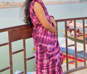 Pink &amp; Purple Tie-Dye Sari Blouse Set