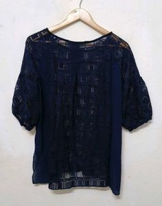 Trendy New Navy Blue Lace Top