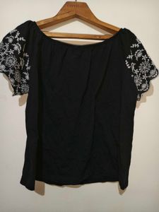 H&amp;M Black Embroidered Top Medium/ Large Size