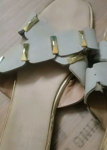 Stylish Beige Slides with Gold Accents