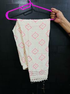 Floral White and pink A line kurta set