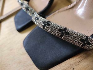 Black Gemstone Studed Heels