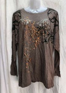 Brown Printed Long Sleeve Top