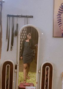 Rio Striped Dungree Dress With Slip Pocket