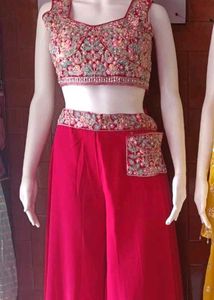 Red Embroidered Palazzo Set