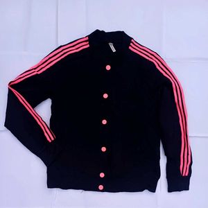 Black & Pink Striped Button-Down Jacket