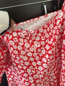 Red Floral Puff Sleeve Mini Dress