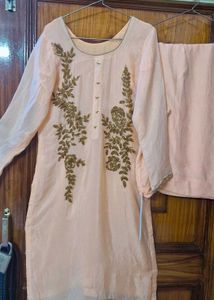 Peach Embroidered Kurta Set