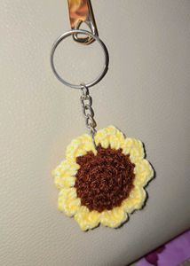 It is beautiful handmade crochet sunflower keychai