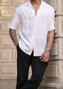 White Oversized  Structured Cuban Collar Shirt