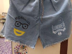 Light blue Cotton-Denim Shorts.