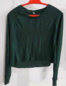 Green Ribbed Long Sleeve Top