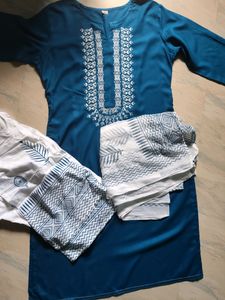 Embroidery Blue Kurta Plazzo Set