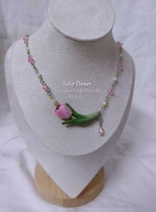 Handcrafted Tulip Flower Beaded Necklace
