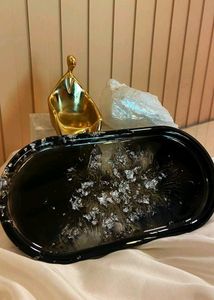 RESIN BLACK OBSIDIAN TRINKET TRAY🖤