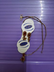 Red Stone Pendant And Chain With Earrings