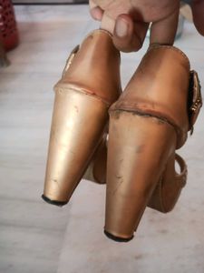 Gold Heels with Bow Detail