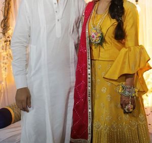 yellow lahenga choli with marron dupatta
