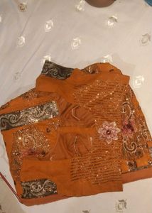 Orange Sari with Gold Details